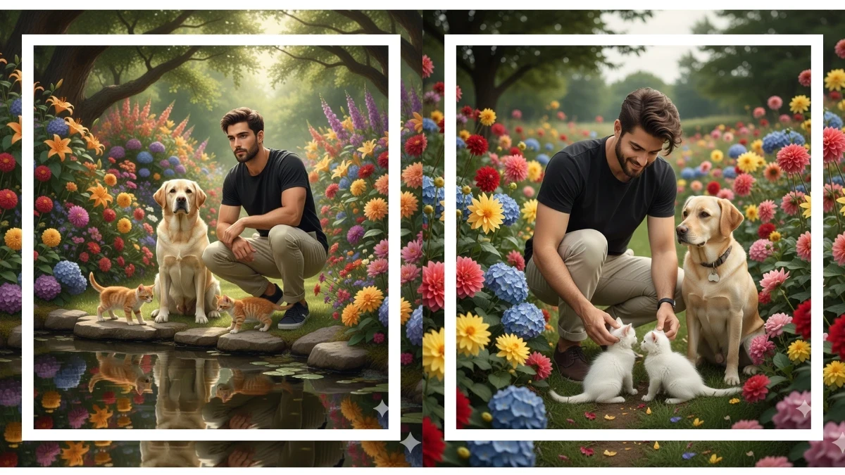 10 Heartwarming Qwen AI Photo Editing Prompts to Create Beautiful Garden Portraits with Cute Pets