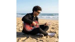10 Google Gemini AI Photo Editing Prompts for Boys to Create Ultra-Realistic Beach Guitar Portraits image
